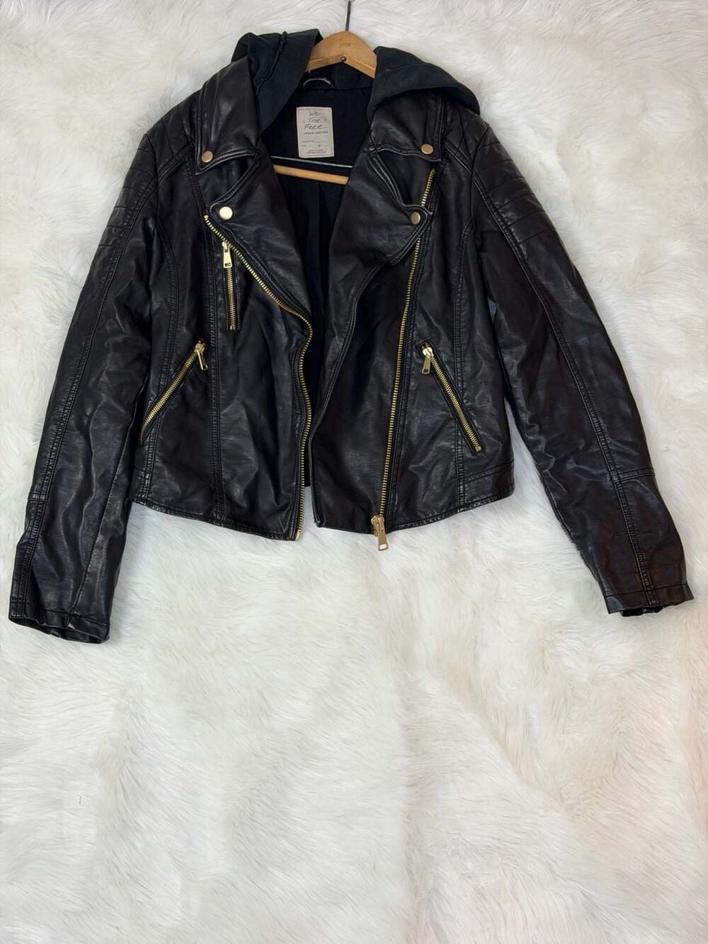 Free People We The Free Vegan Leather Hooded Moto Jacket